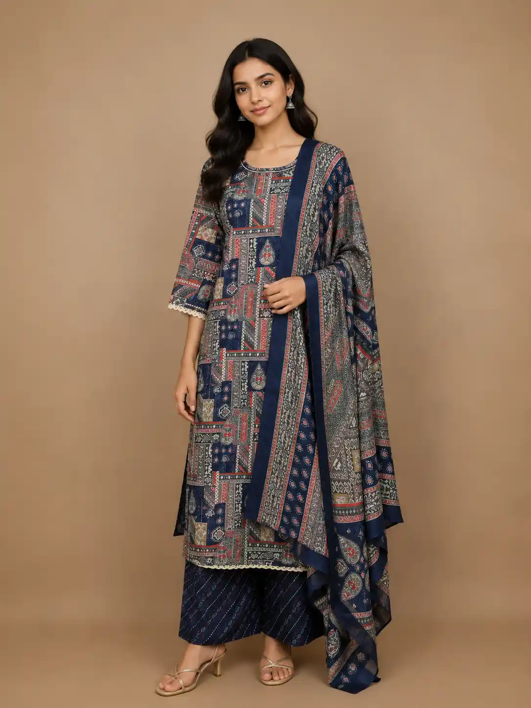 Blue Floral Printed Cotton Salwar Suit